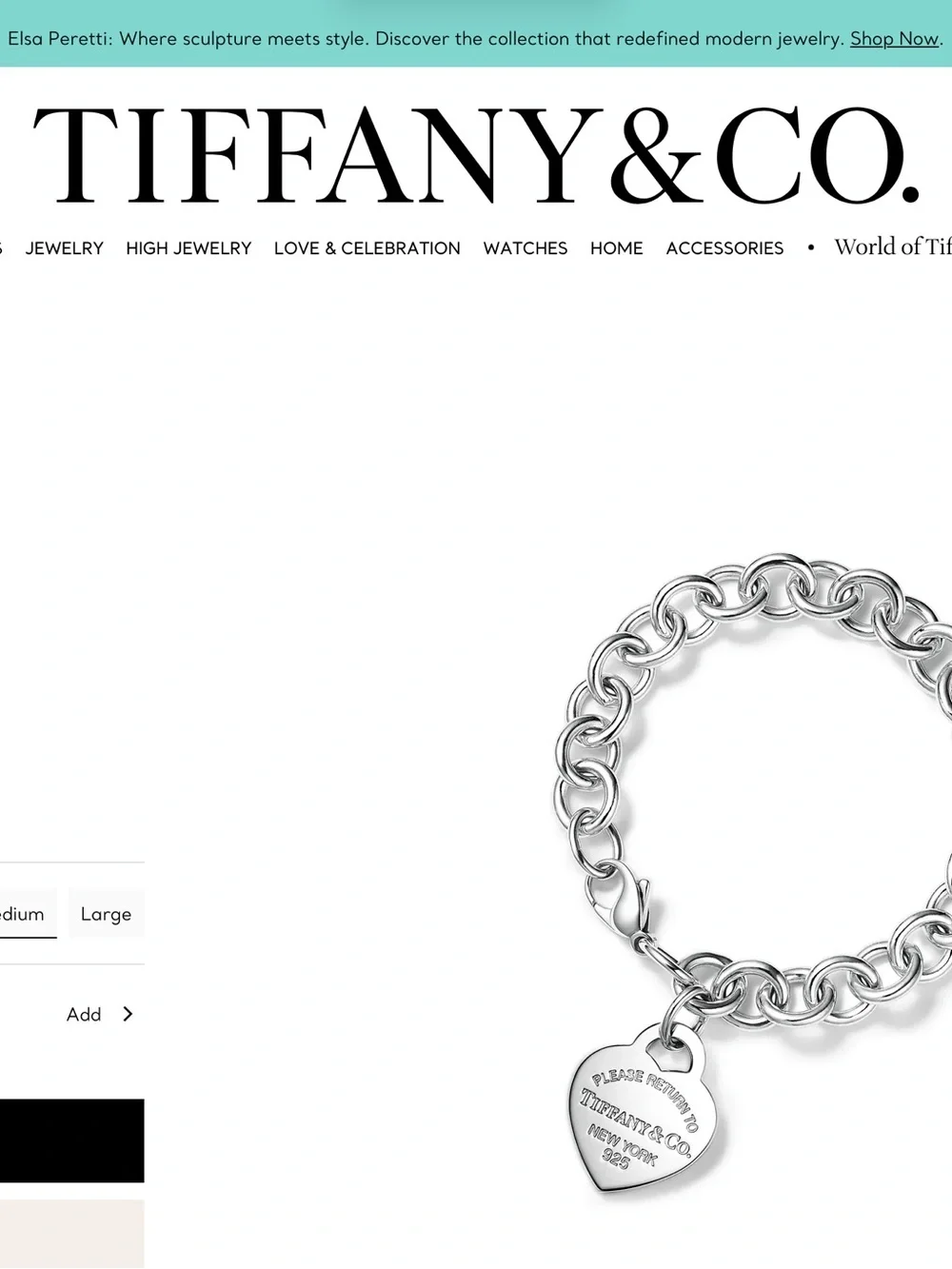 Tiffany & Co. Silver Heart Charm Link Bracelet